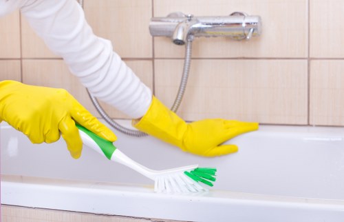 Cleaner reviewing service details before a carpet cleaning visit